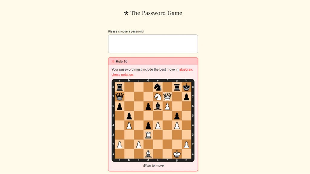 How to beat Rule 16 of The Password Game – What is Algebraic Chess notation? How to beat Rule 16 of The Password Game – What is Algebraic Chess notation?