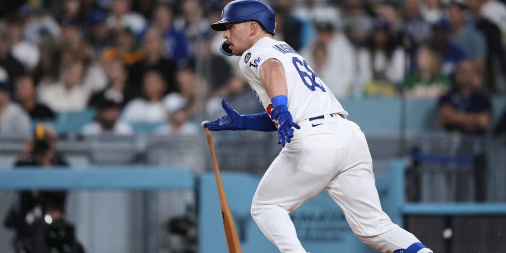 Two hits, poise highlight Rushing's debut with Dodgers: 'He's a strong kid'