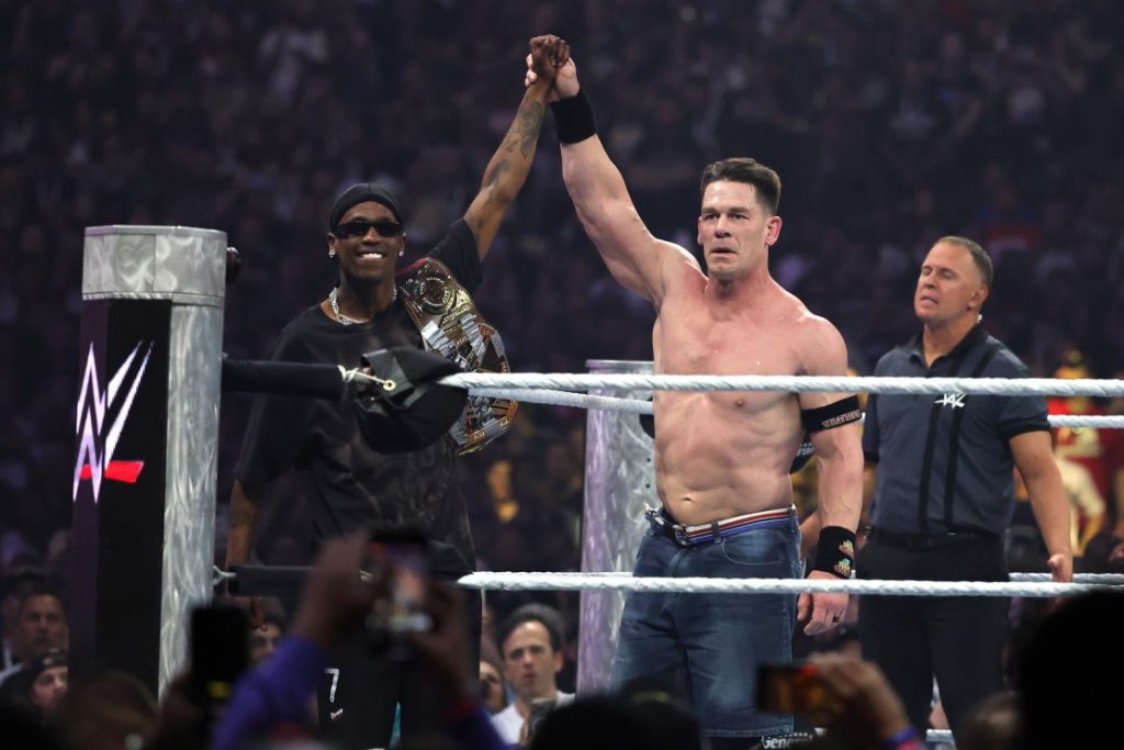 Travis Scott BEATEN UP at WrestleMania 41 as he helps John Cena win record WWE title against Cody Rhodes Travis Scott BEATEN UP at WrestleMania 41 as he helps John Cena win record WWE title against Cody Rhodes
