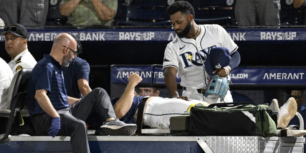 Rays say Bigge 'in good spirits' after taking foul ball to face