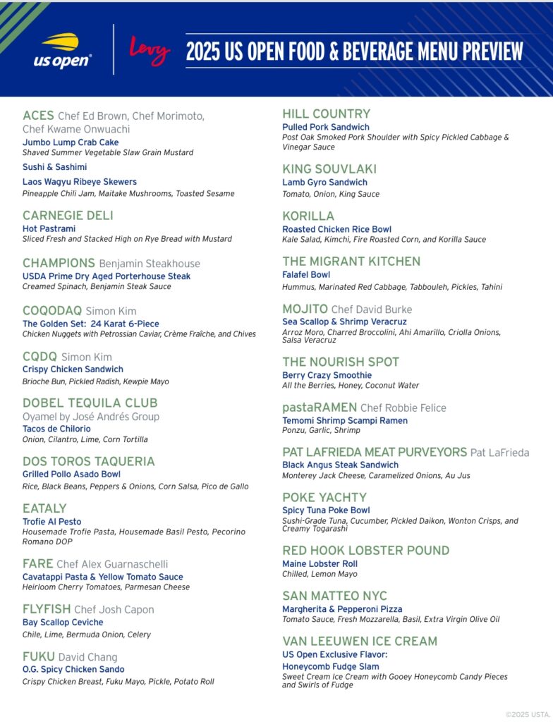 Dining Room: USTA Issues Food Menu for US Open
