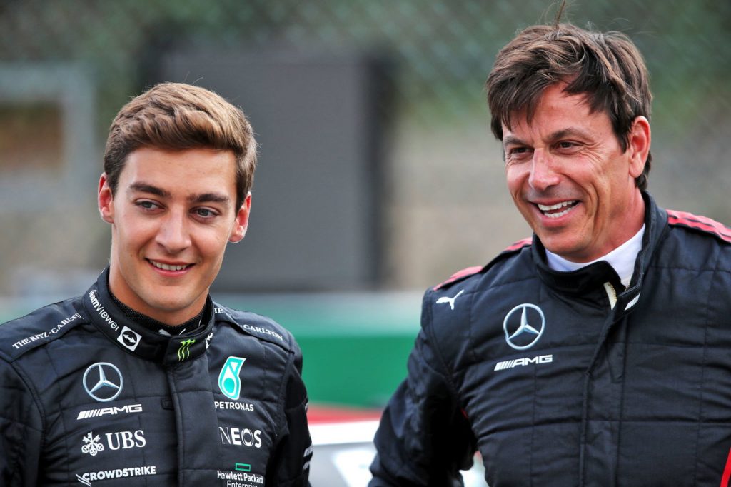 Toto Wolff gives 50-50 hint on George Russell F1 Mercedes contract timing Toto Wolff gives 50-50 hint on George Russell F1 Mercedes contract timing