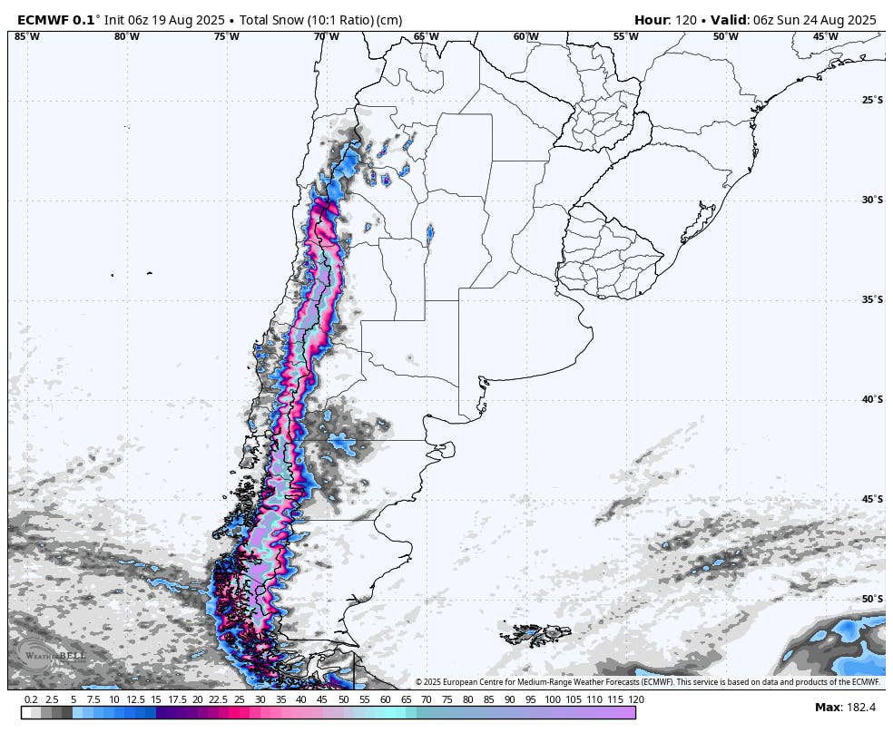 Snow Finally Returns to South America—30+ Inches Inbound