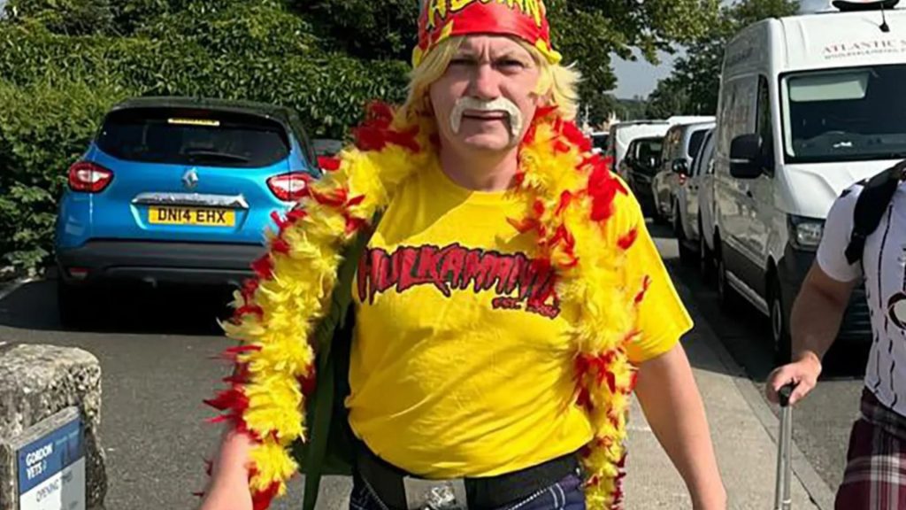 ‘Diabolical timing’ of stag do reveller dressed as Hulk Hogan as he looks glum after learning of wrestler’s death