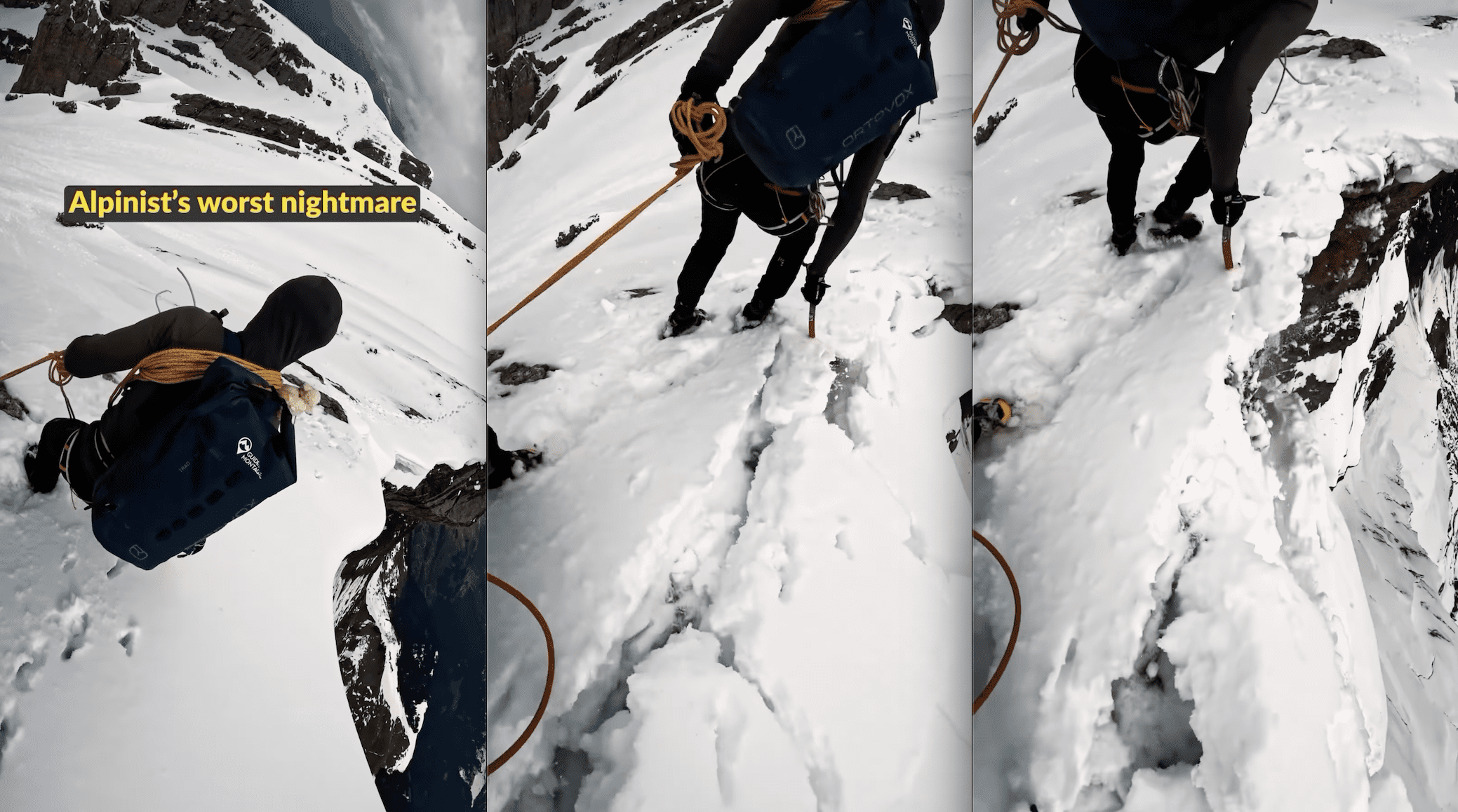 VIDEO: Mountain Climber Left On Precipice After Cornice Crumbles VIDEO: Mountain Climber Left On Precipice After Cornice Crumbles