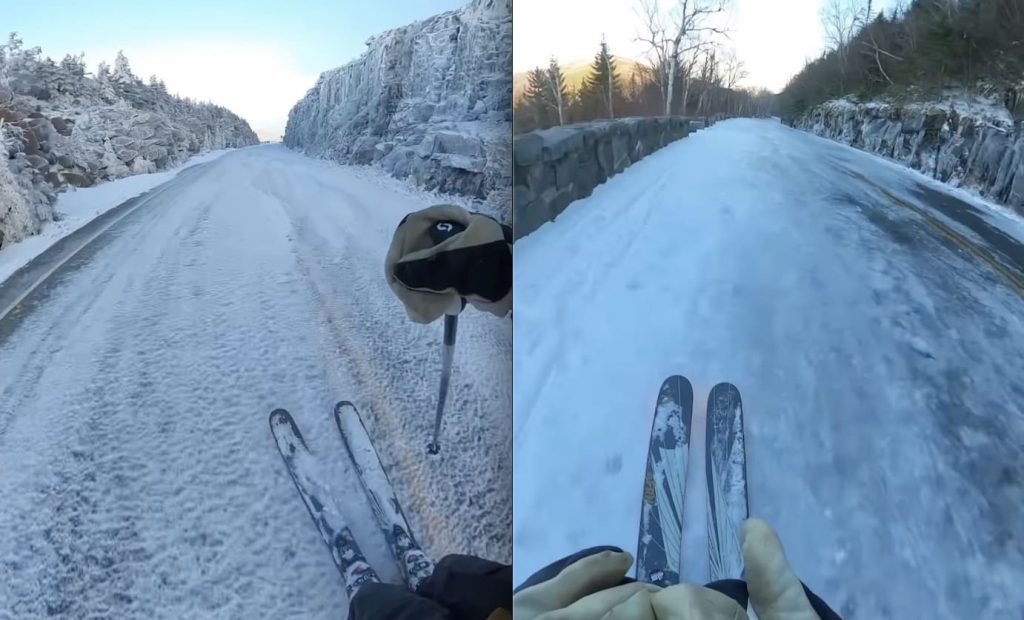 New York Skier Scores First Run of The Season Down Icy Adirondack Road