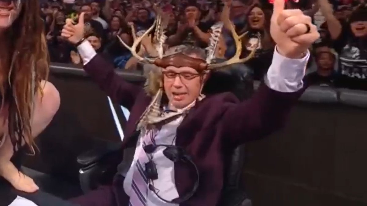 Michael Cole wears Valhalla’s antlers, mentions Jim Ross on 3/4 episode of WWE Raw