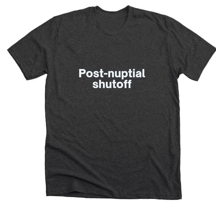 Post-Nuptial Shutoff T-Shirts Now On Sale Post-Nuptial Shutoff T-Shirts Now On Sale