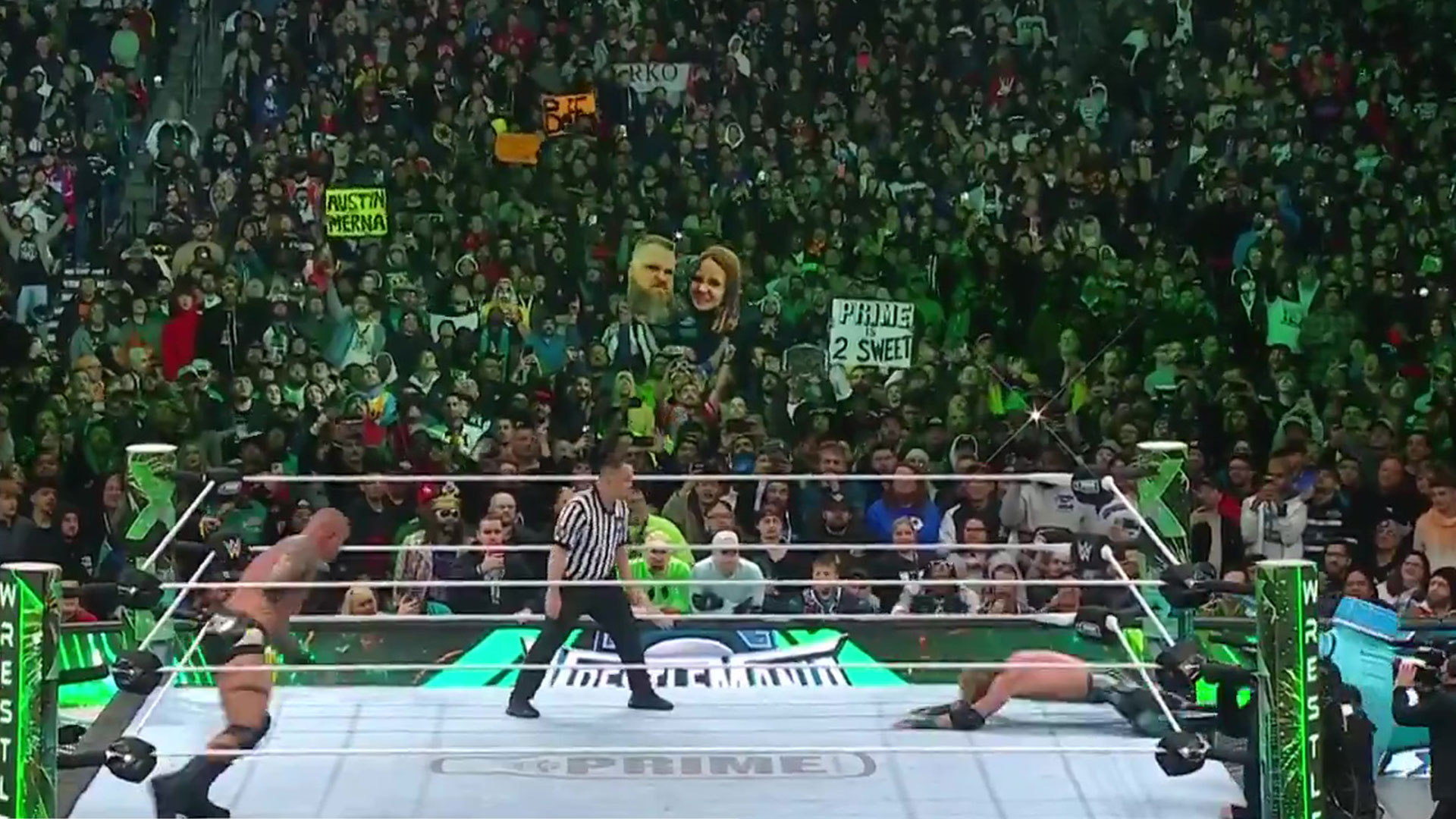 Watch Logan Paul get pulled out of WrestleMania ring by IShowSpeed dressed as PRIME BOTTLE before he barks like a dog