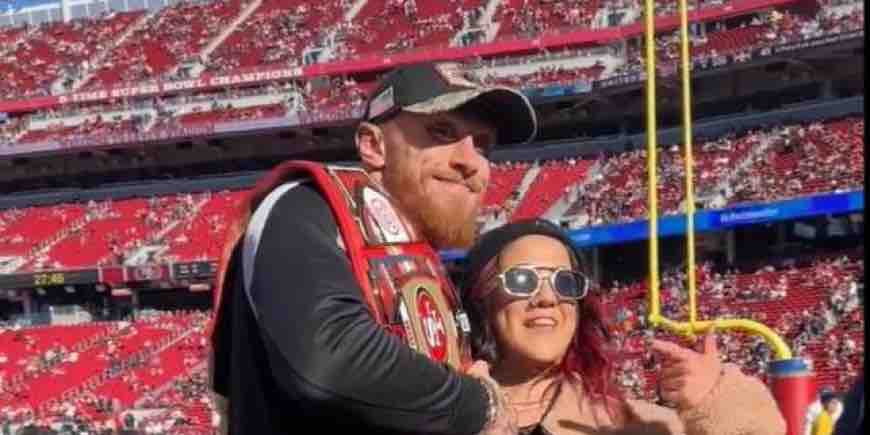 WWE Superstar Bayley gifts SF 49ers tight end George Kittle with NFL Legacy belt