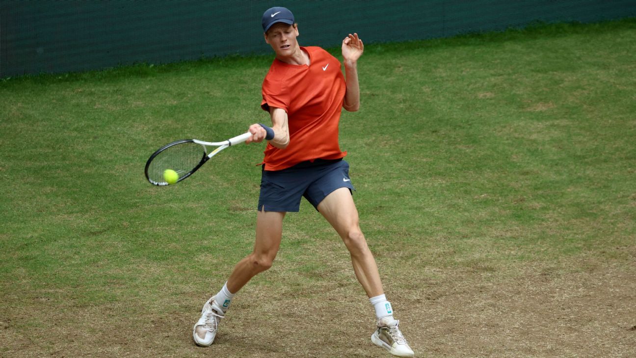 Sinner beats doubles partner for 1st title on grass