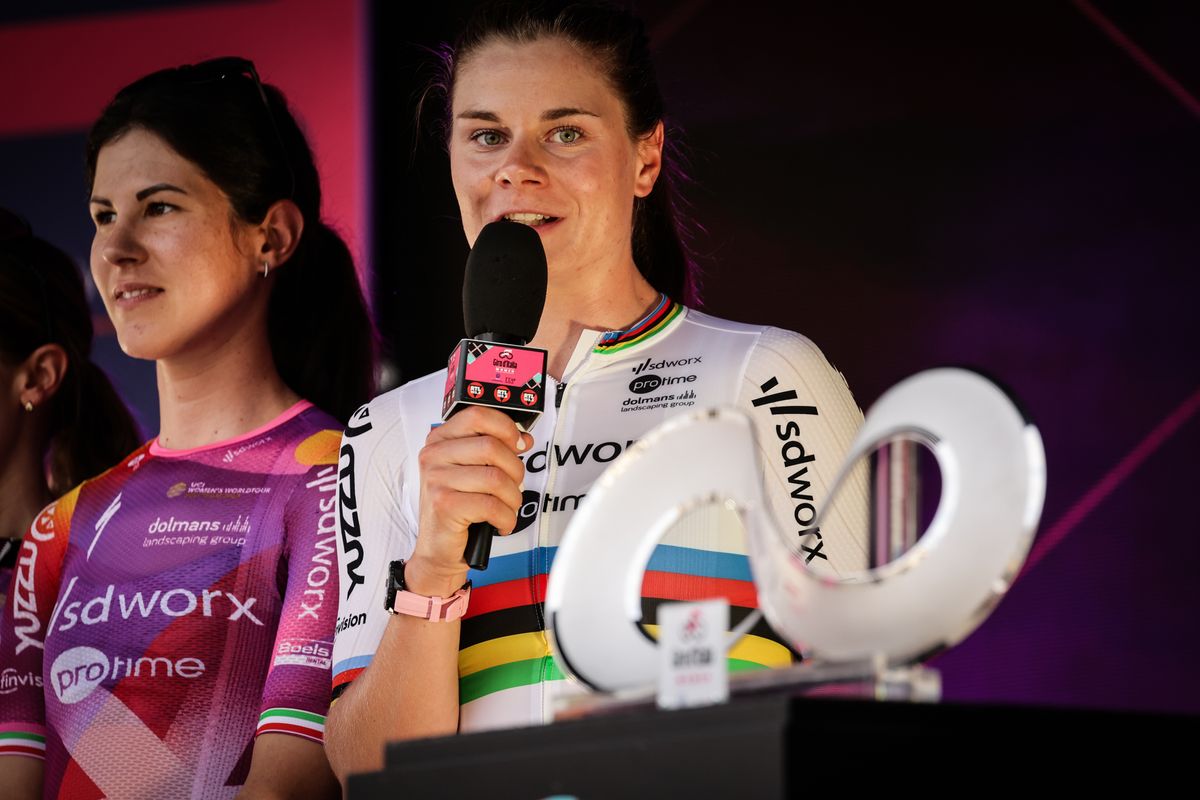 Lotte Kopecky, Elisa Longo Borghini speak to the crowds at Giro d'Italia Women teams presentation – Gallery Lotte Kopecky, Elisa Longo Borghini speak to the crowds at Giro d'Italia Women teams presentation – Gallery
