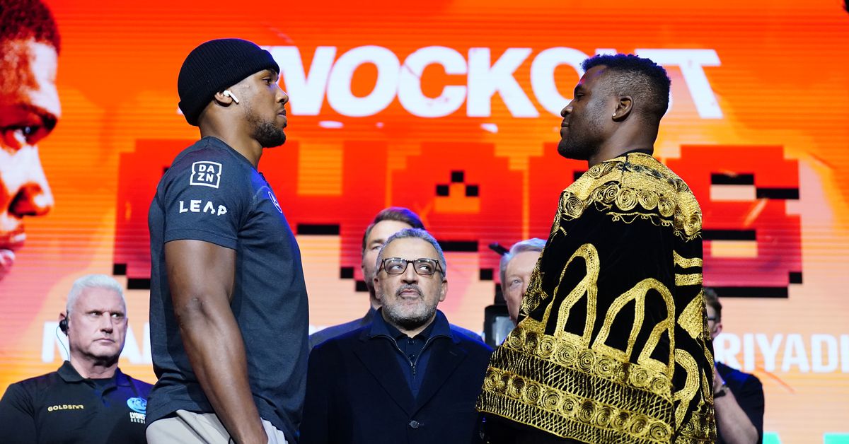 Watch Anthony Joshua and Francis Ngannou face off for first time