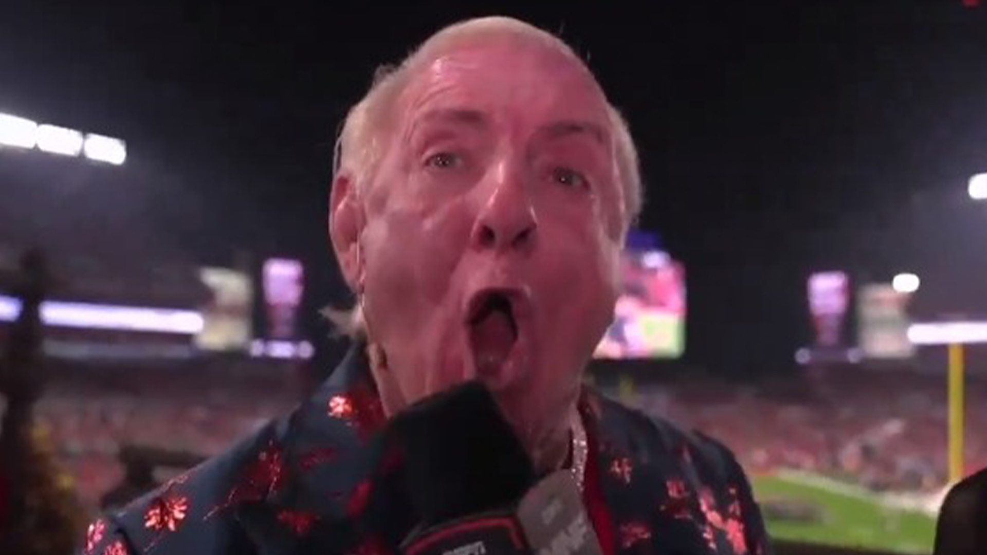 WWE icon Ric Flair leaves live TV viewers worried over health after appearance on ESPN before Buccaneers vs Eagles game