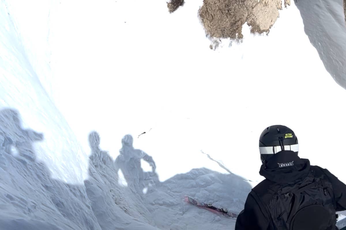Snowboarder Frees Ski From Jackson Hole's Corbet's Couloir Snowboarder Frees Ski From Jackson Hole's Corbet's Couloir