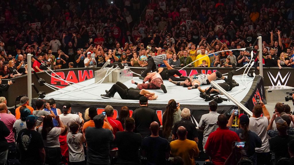 Watch moment WWE ring COLLAPSES leaving ‘bodies everywhere’ as commentators scream ‘what is there left to destroy now’