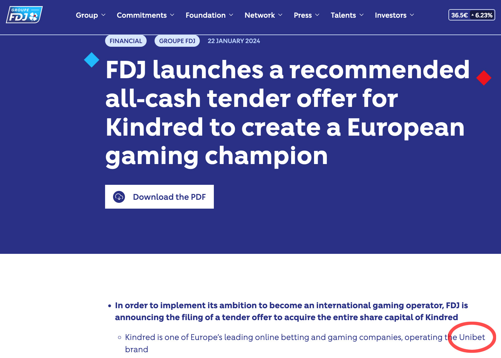 FDJ-Unibet Sponsor Merger