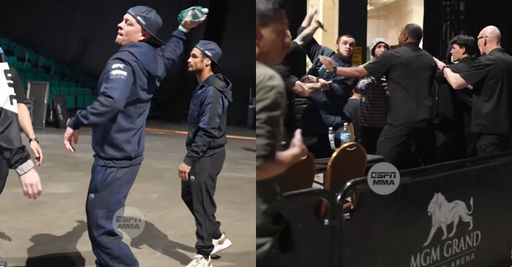 Video – Nate Diaz throws water bottle at Islam Makhachev backstage after UFC 311 press event