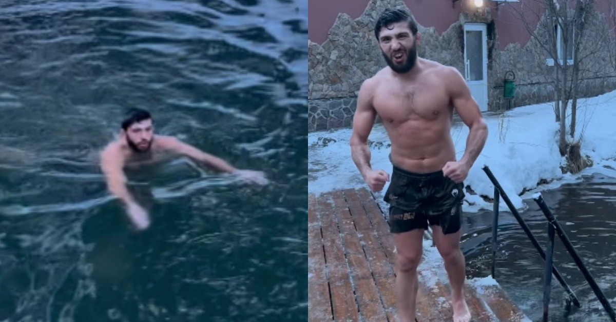Video – Arman Tsarukyan dives into freezing ice lake ahead of Charles Oliveira fight at UFC 300