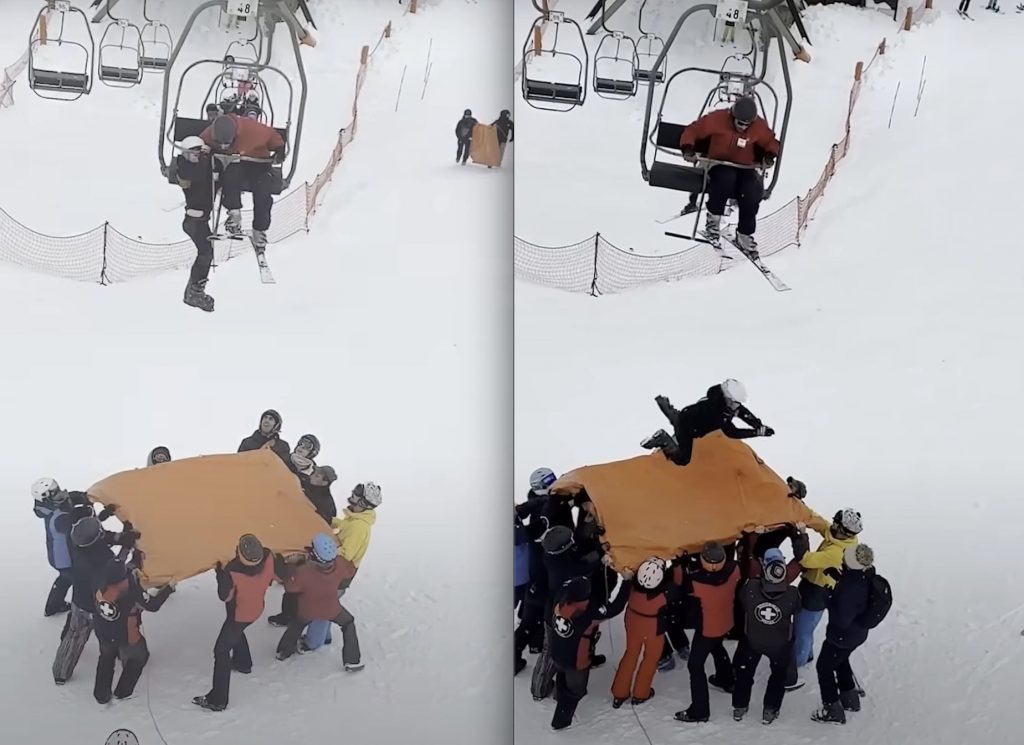 Skiers Rescue Child Dangling From Chairlift Using Makeshift Catch Blanket