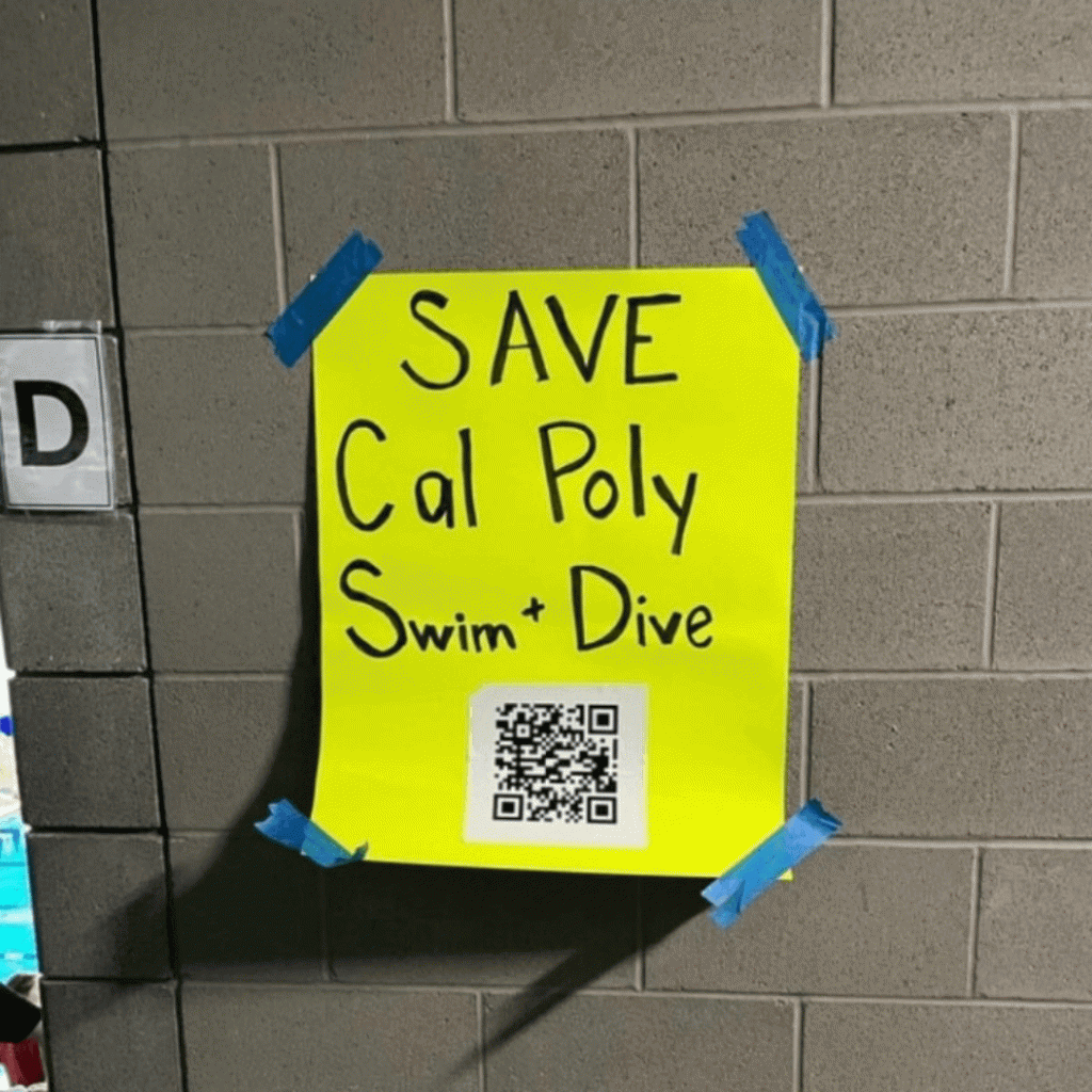 Save Cal Poly Poster at NCAAs; Program Seeking Support from Swimming Community