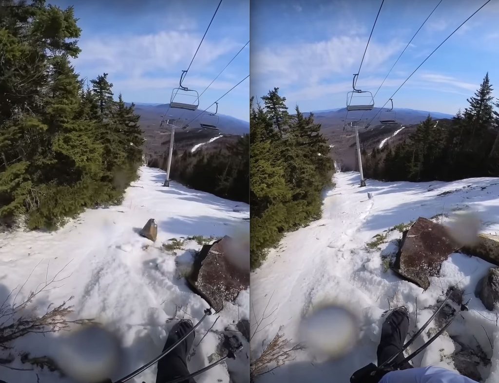 Skier Dislodges Rock That Goes Crashing Into Chairlift Tower @ Sunday River Ski Resort