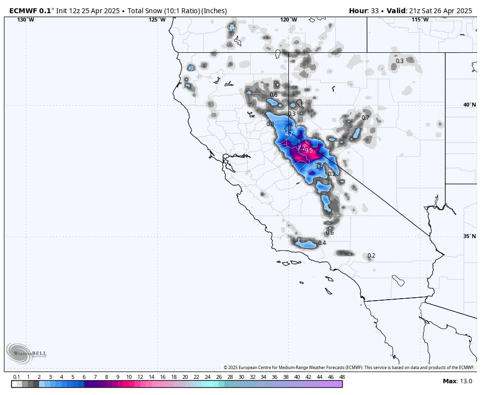 12 Inches of "Light to Medium" Powder Inbound for California Skiers