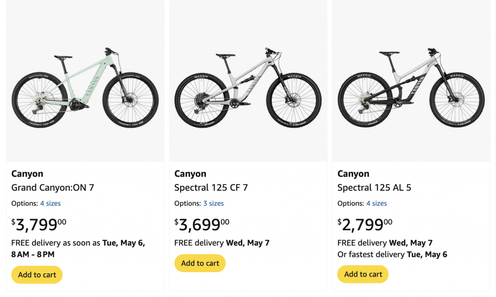 Canyon Now Shipping Bikes via Amazon Prime – Updated! Canyon Now Shipping Bikes via Amazon Prime – Updated!